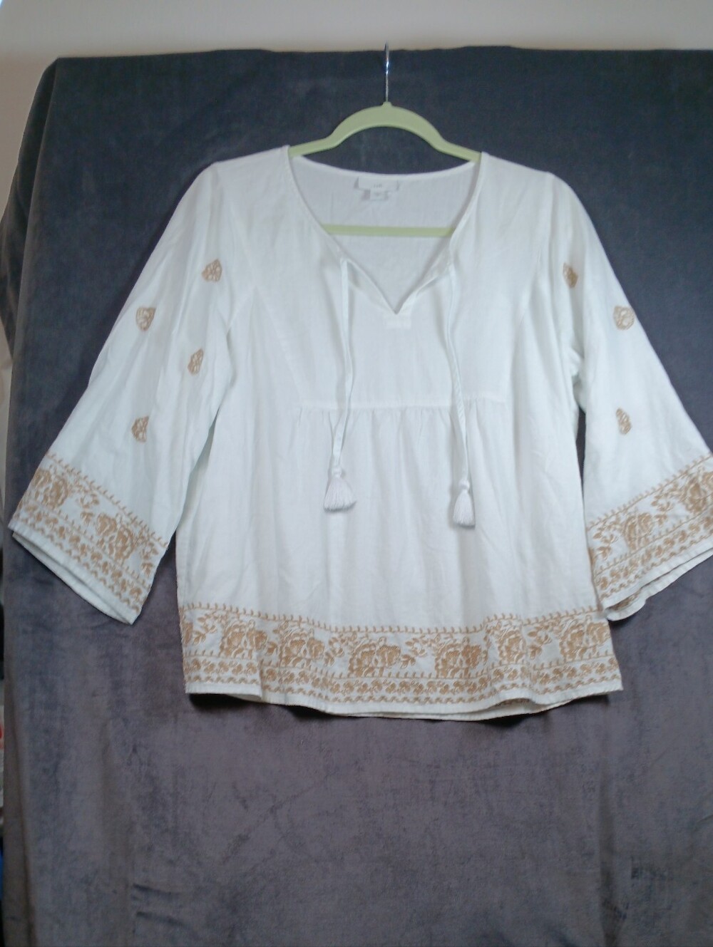 J. Jill White Tunic with Tan Embroidered Trim